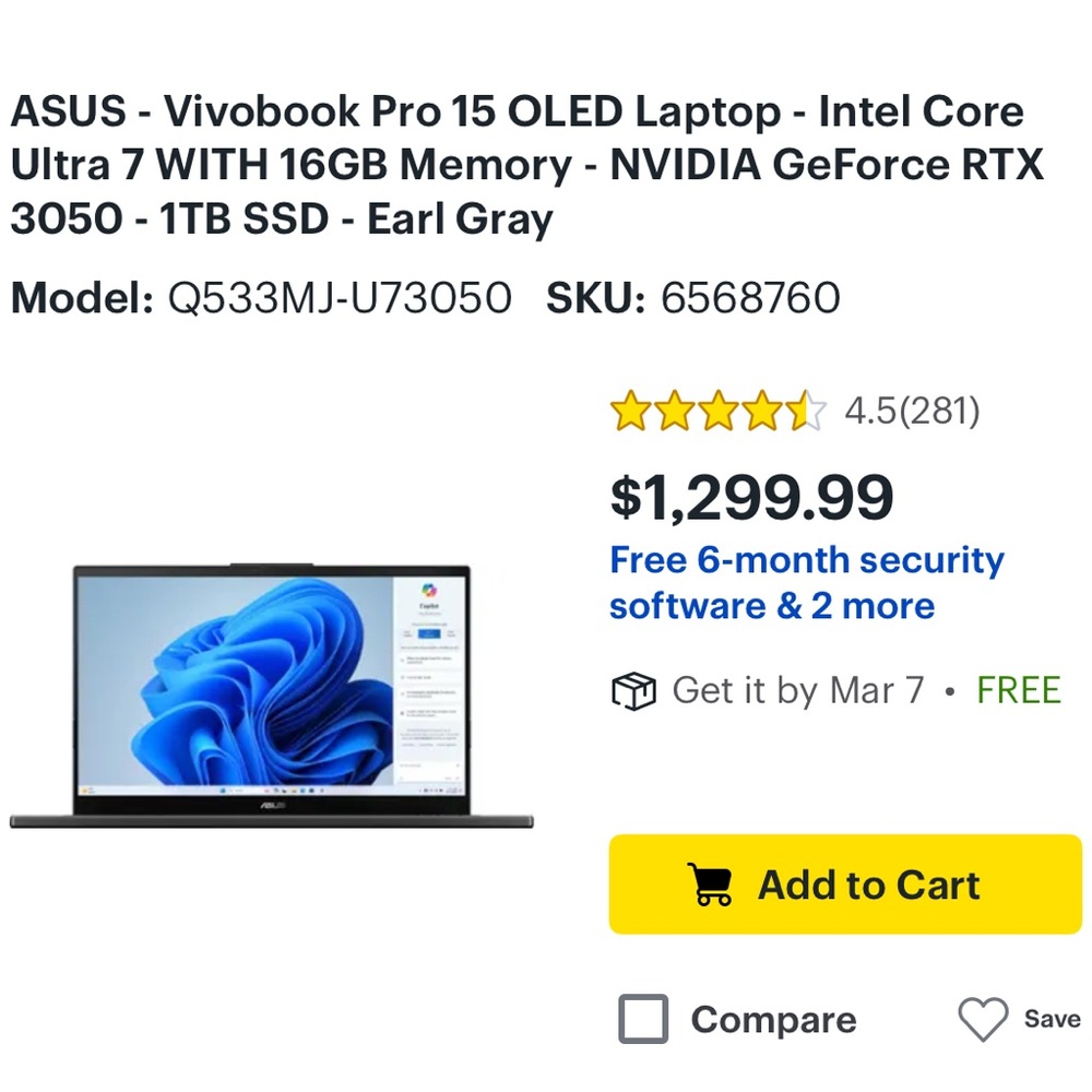 ASUS Vivobook Pro 15 OLED Laptop - Earl Gray